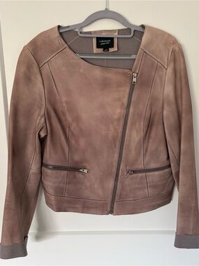 Lamarque Mauve-Taupe Asymmetrical Leather Jacket - Size Medium
